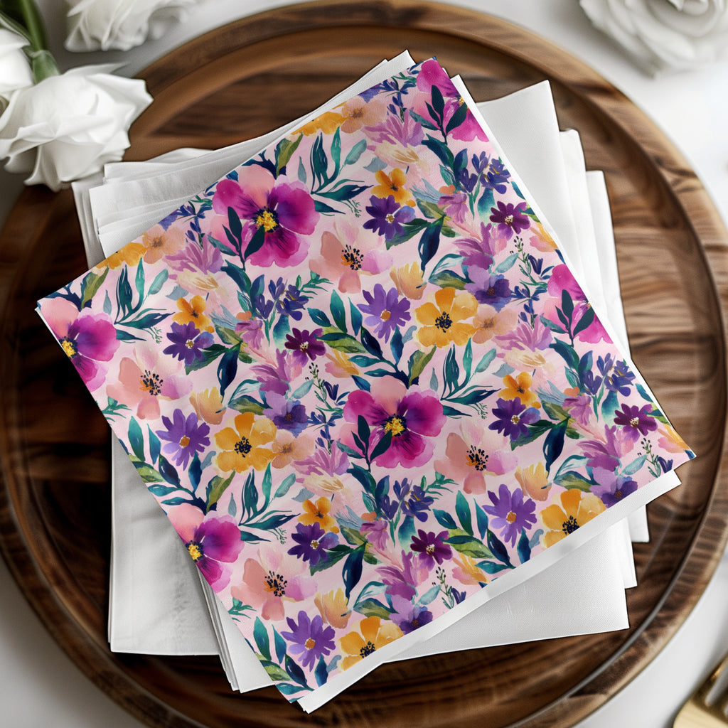 Vibrant Floral Print with Purple and Yellow Flowers Napkin