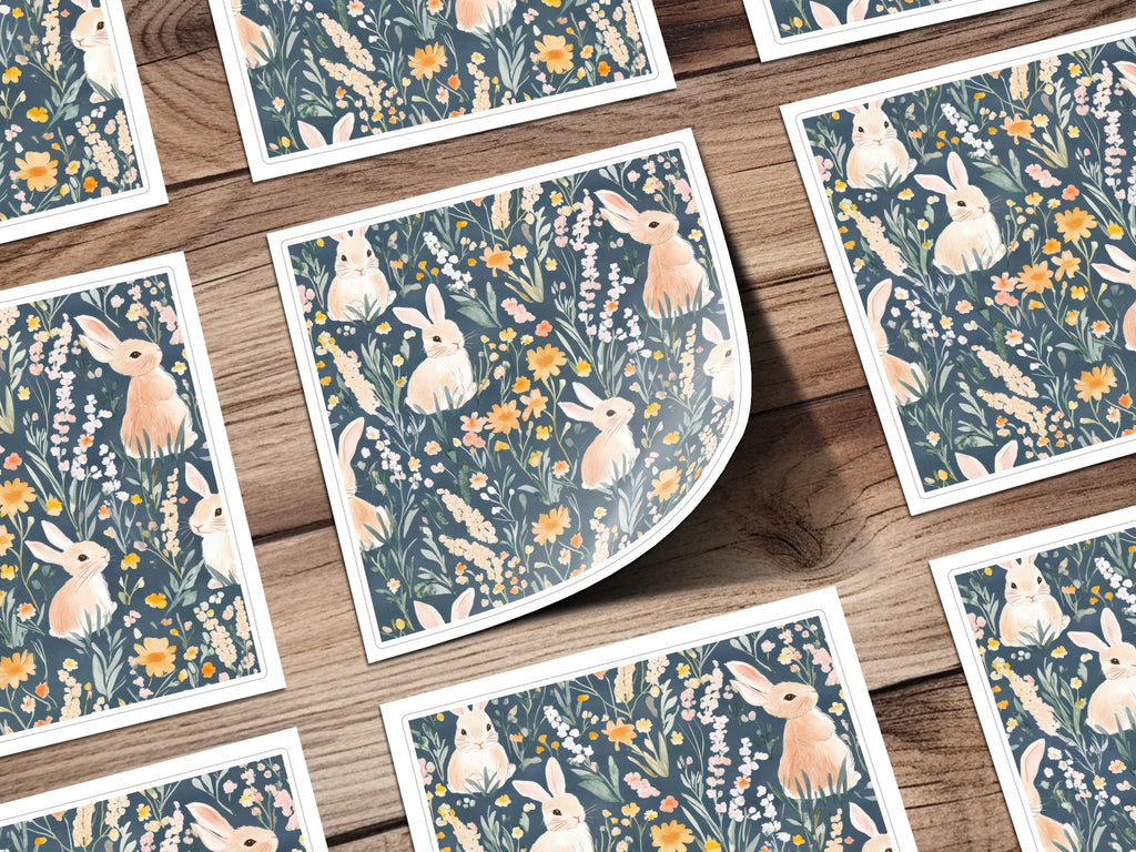 Cute Bunny and Wildflowers Art Print for Kids Room