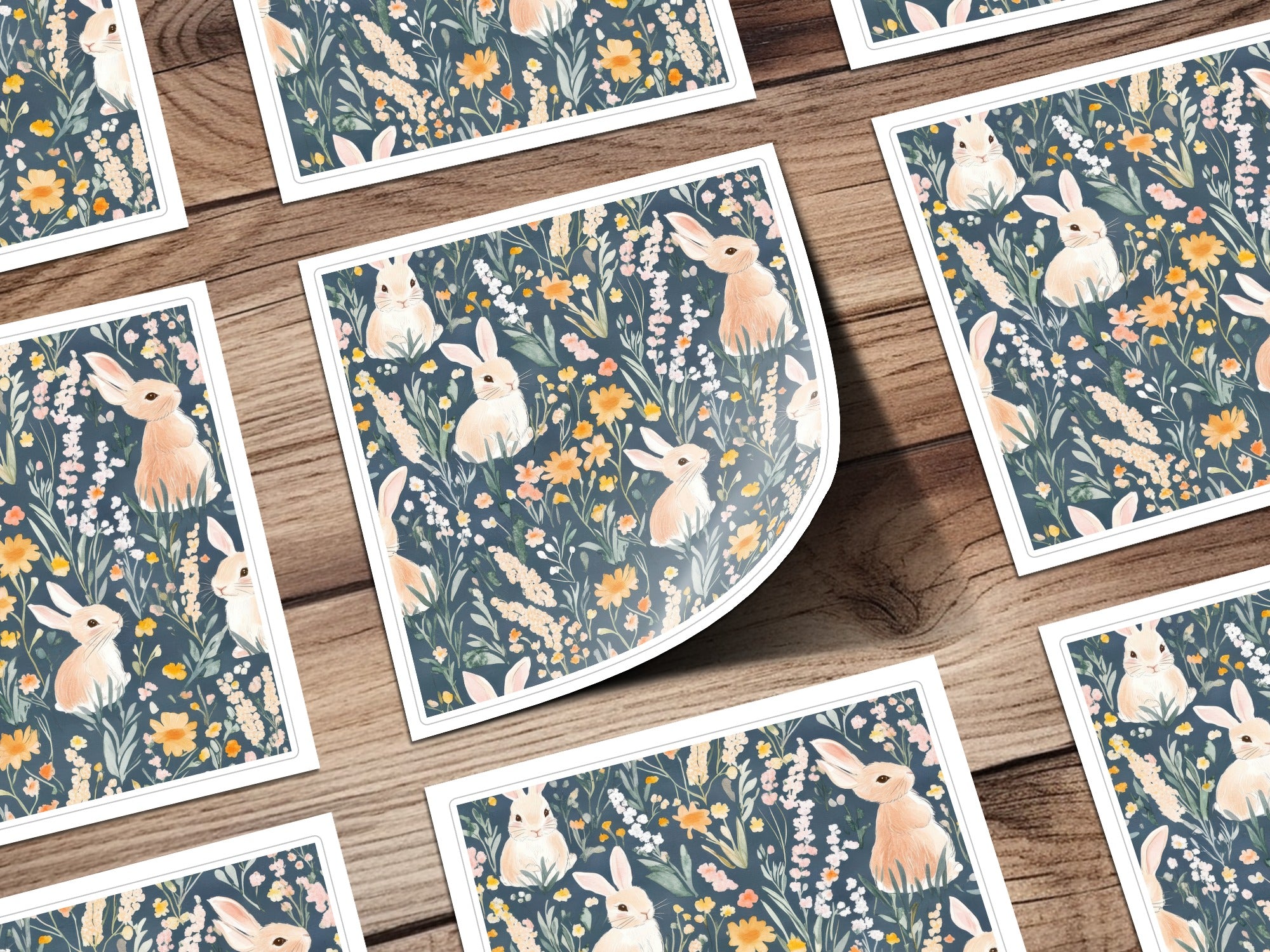 Cute Bunny and Wildflowers Art Print for Kids Room