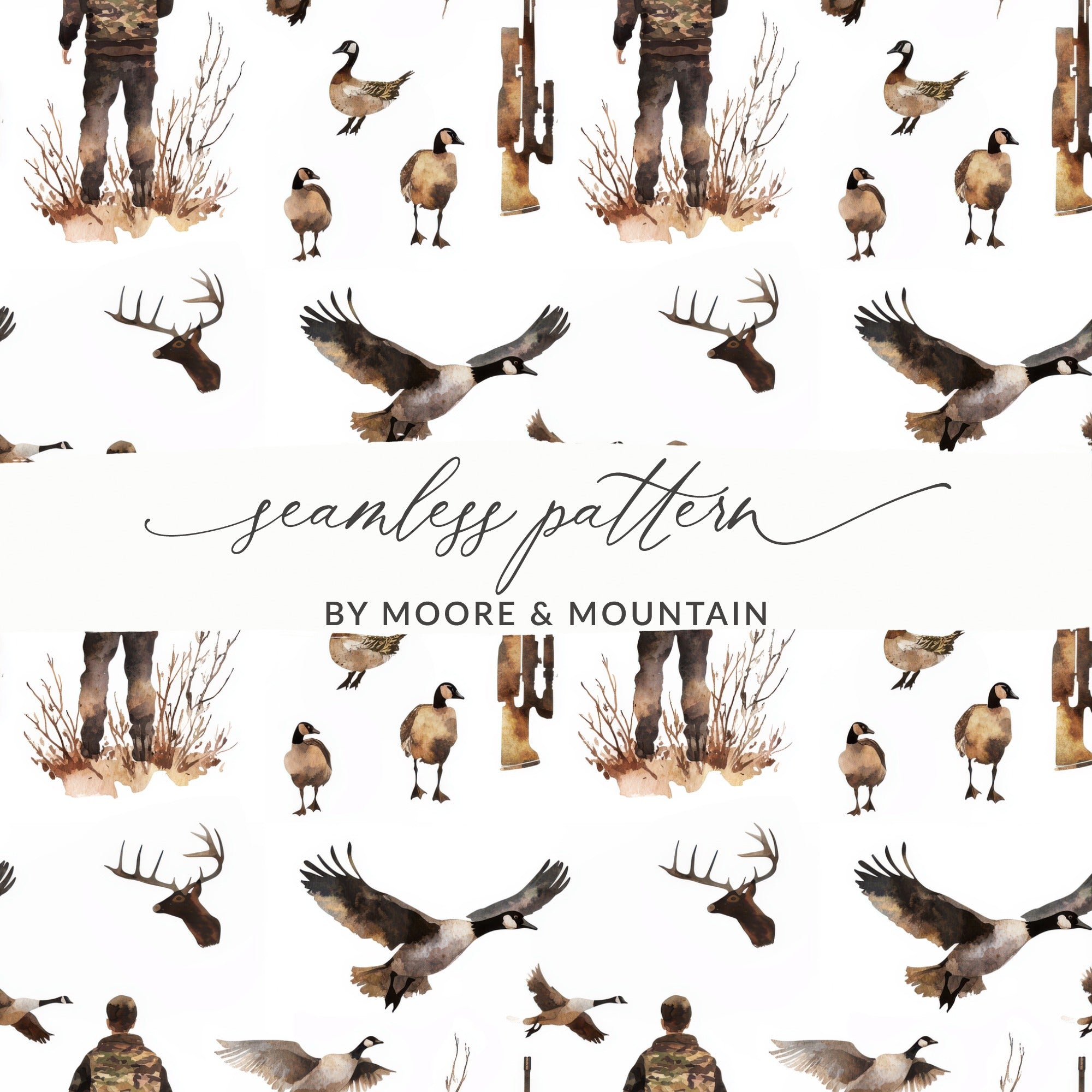 Hunter Geese Deer Rifle Wildlife Seamless Pattern product type