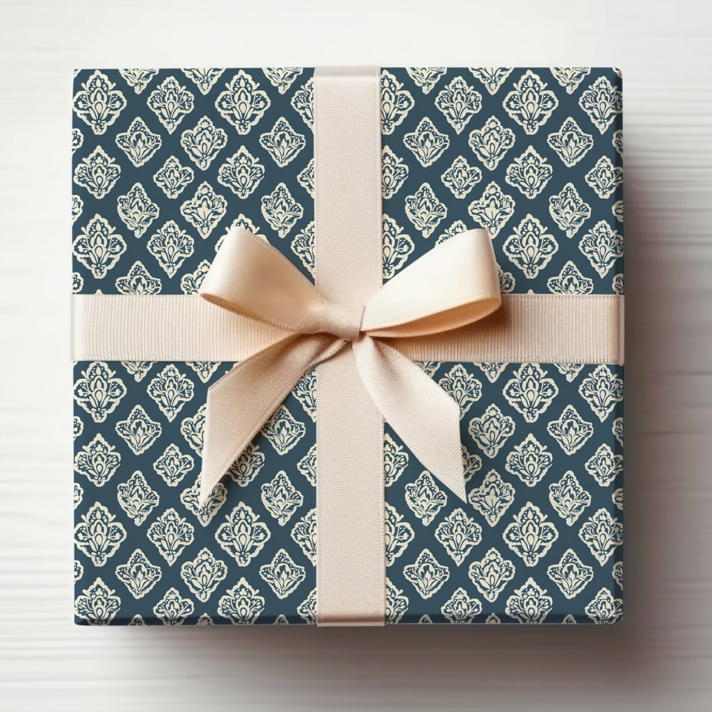 Elegant Patterned Wrapped Gift Box with Ribbon Bow