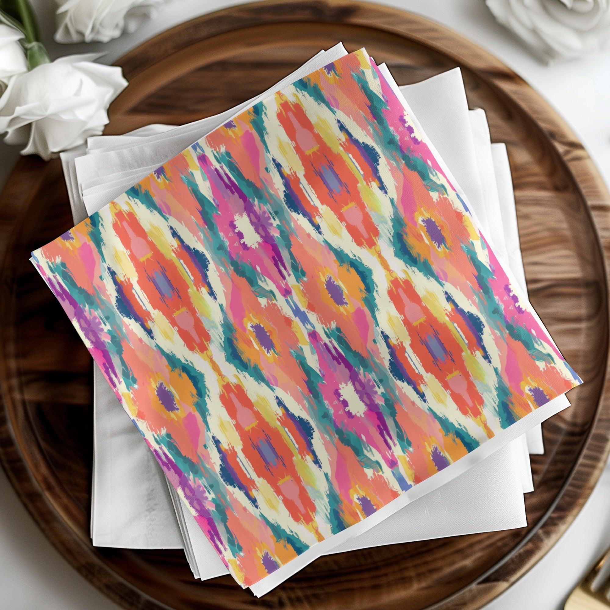 Vibrant Ikat Pattern Abstract Colorful Paper Napkins