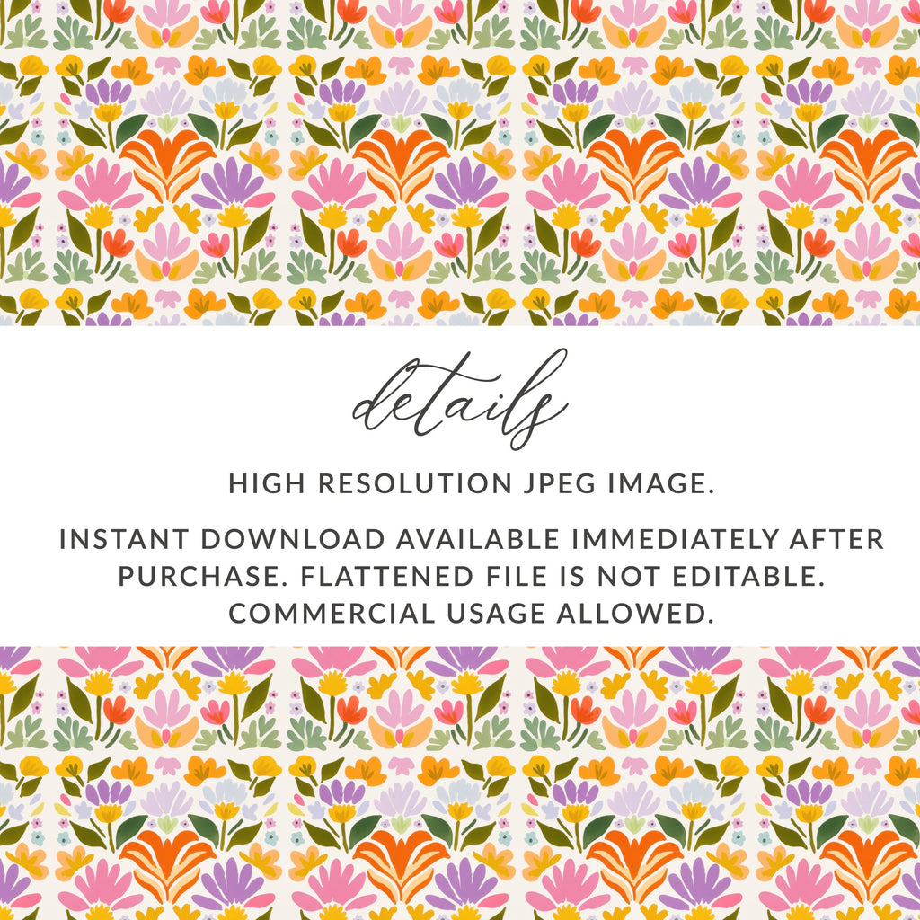 Colorful Floral Pattern JPEG Instant Download