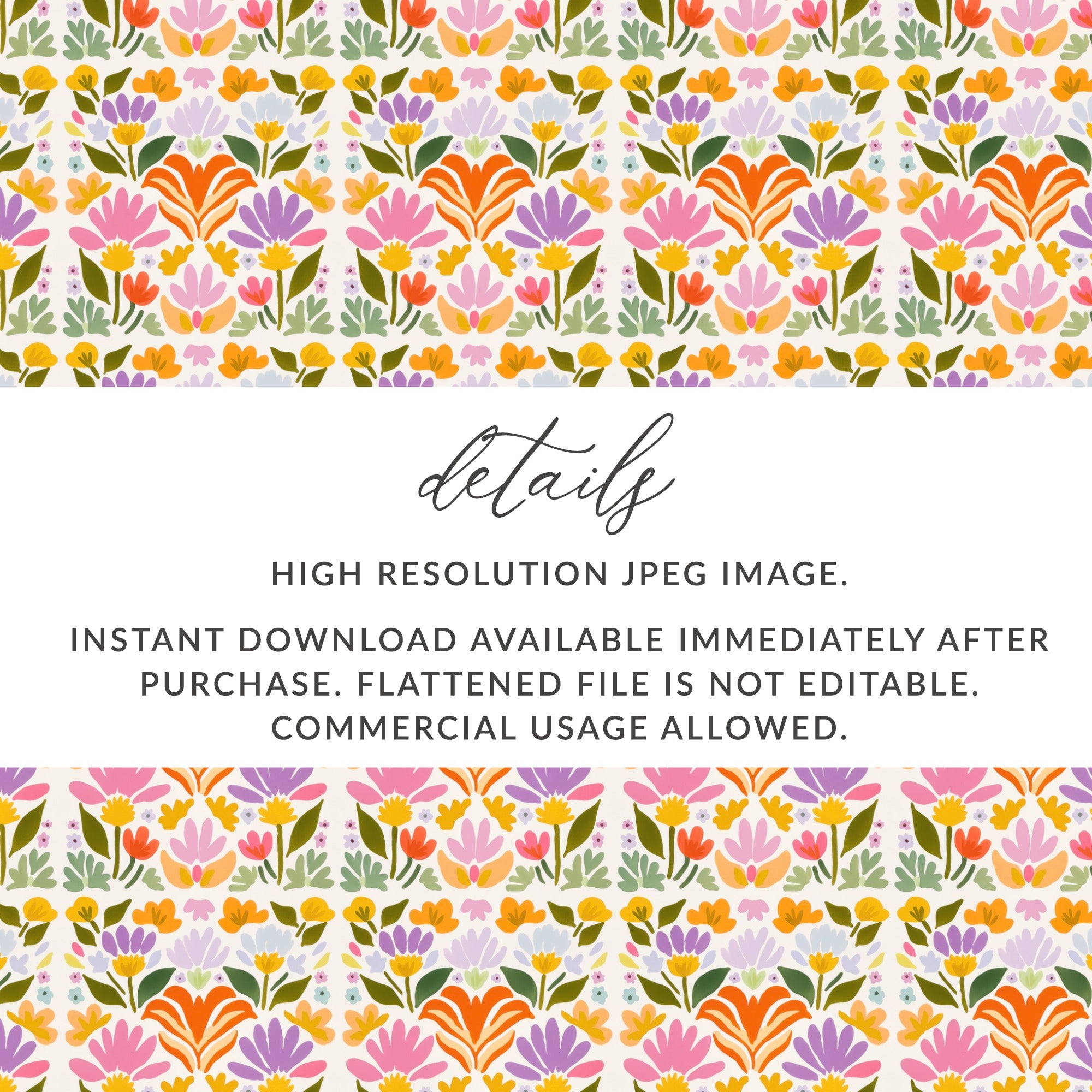 Colorful Floral Pattern JPEG Instant Download