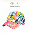Watercolor floral baseball cap with "Clip Art By Moore & Mountain" text.