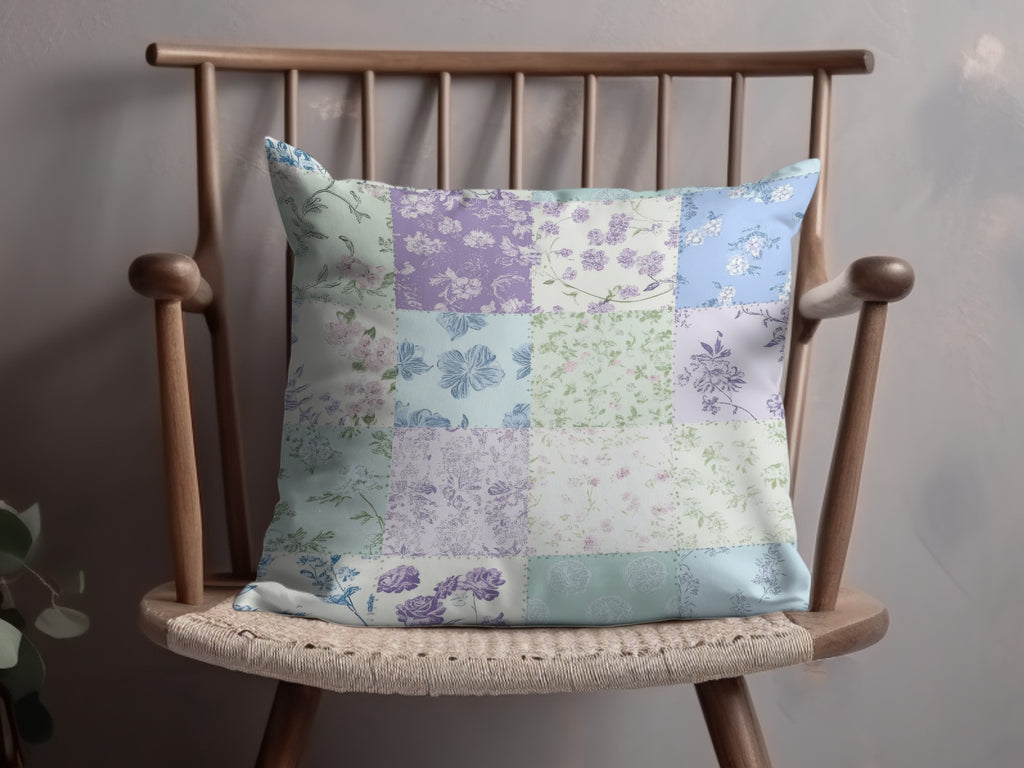 Elegant Pastel Patchwork Floral Design Cushion Pillow