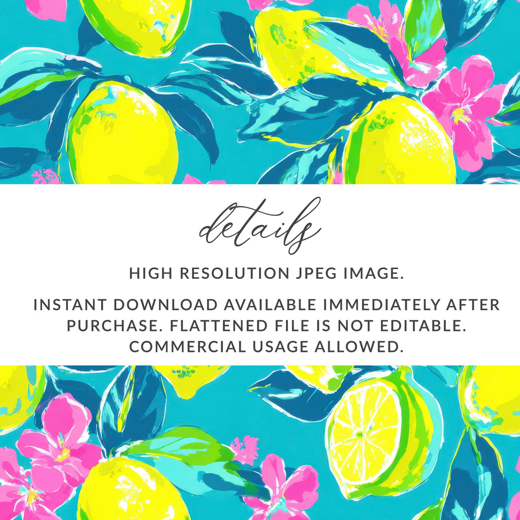 Lemon and pink floral pattern with text details.
