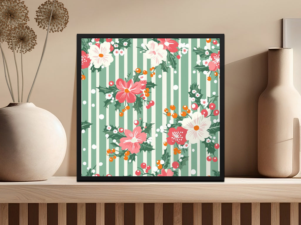 Floral Striped Art Print with Colorful Blossoms Design