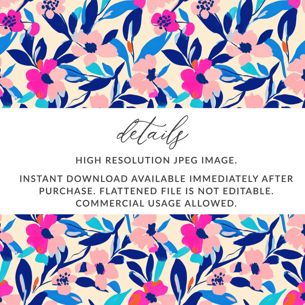 Floral pattern with text about digital download and usage.