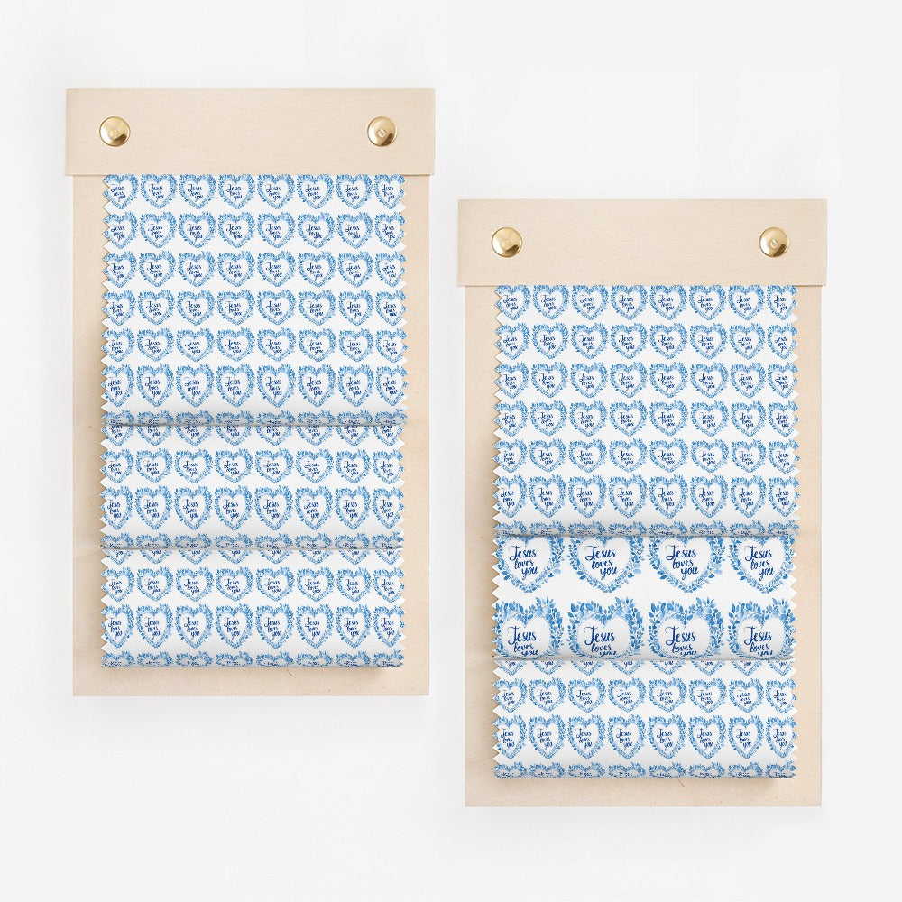 Blue Jesus Loves You Floral Heart Pattern Fabric Swatch product type
