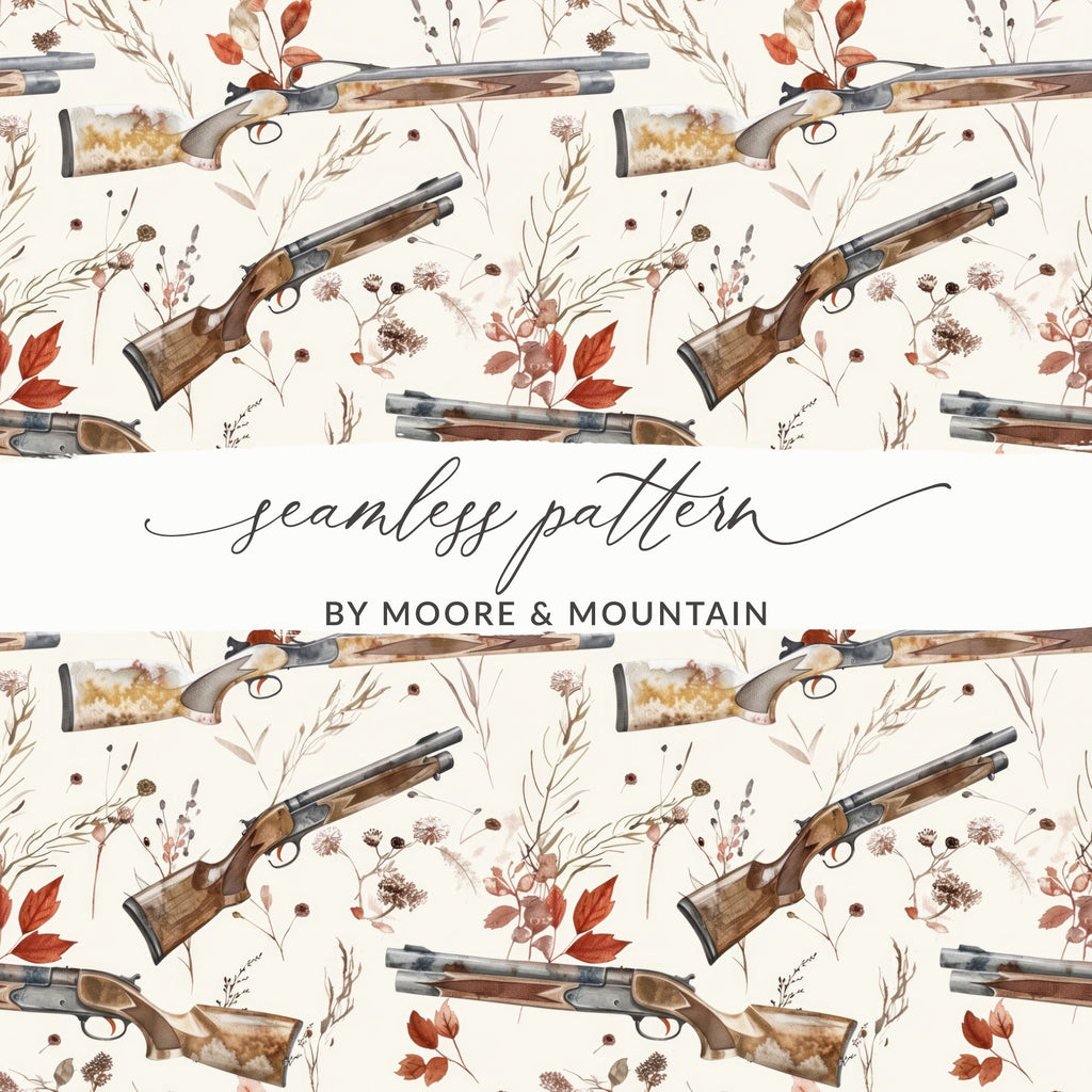 Seamless Pattern With Hunting Rifle and Floral Design