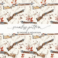 Seamless Pattern With Hunting Rifle and Floral Design