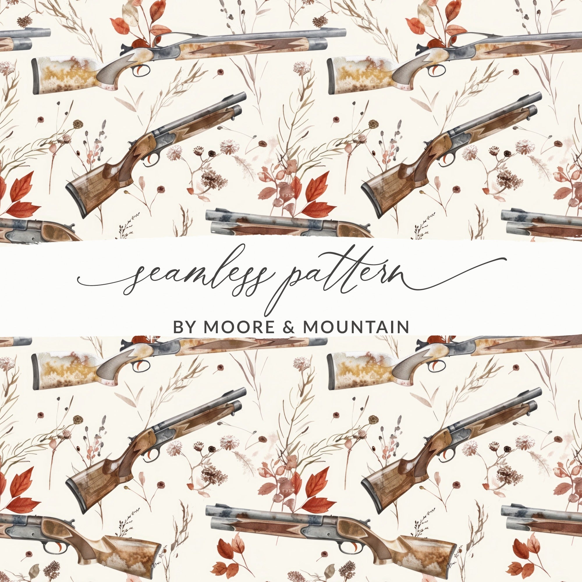 Seamless Pattern With Hunting Rifle and Floral Design