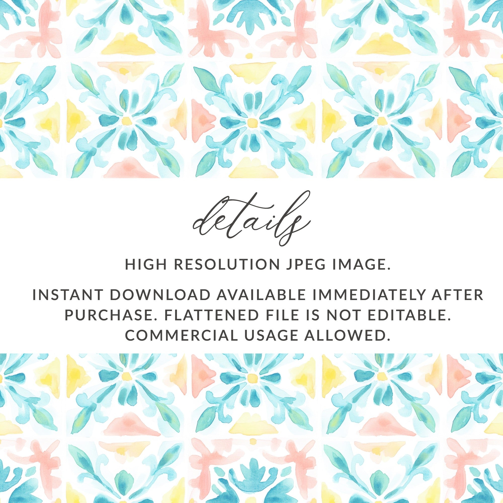 Aqua Yellow Peach Watercolor Tile Pattern Digital product type