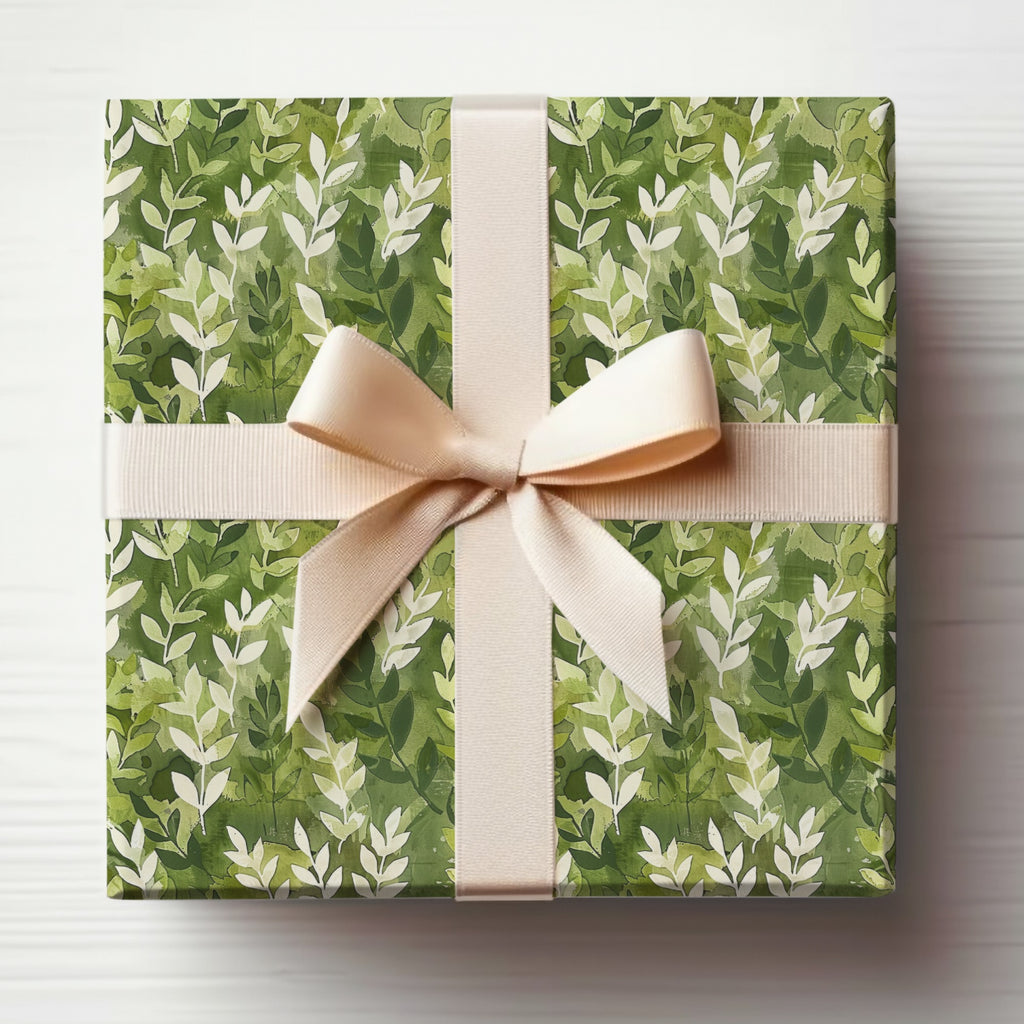 Elegant Leaf Pattern Gift Box with Cream Ribbon