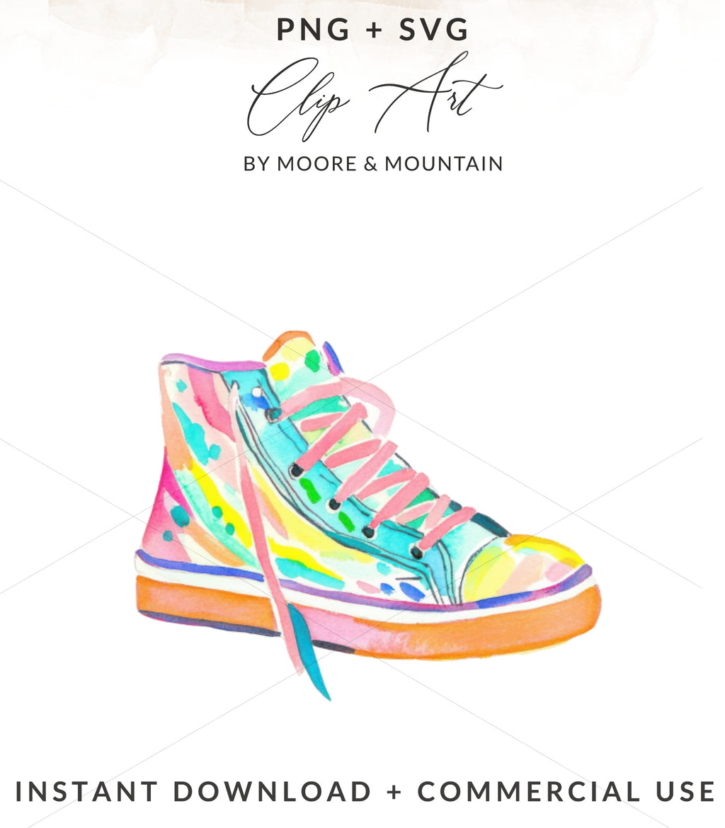 Watercolor sneaker with colorful stripes, PNG + SVG.