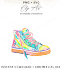 Watercolor sneaker with colorful stripes, PNG + SVG.