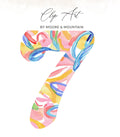 Abstract watercolor number 7 with "Clip Art" and "BY MOORE & MOUNTAIN" text.