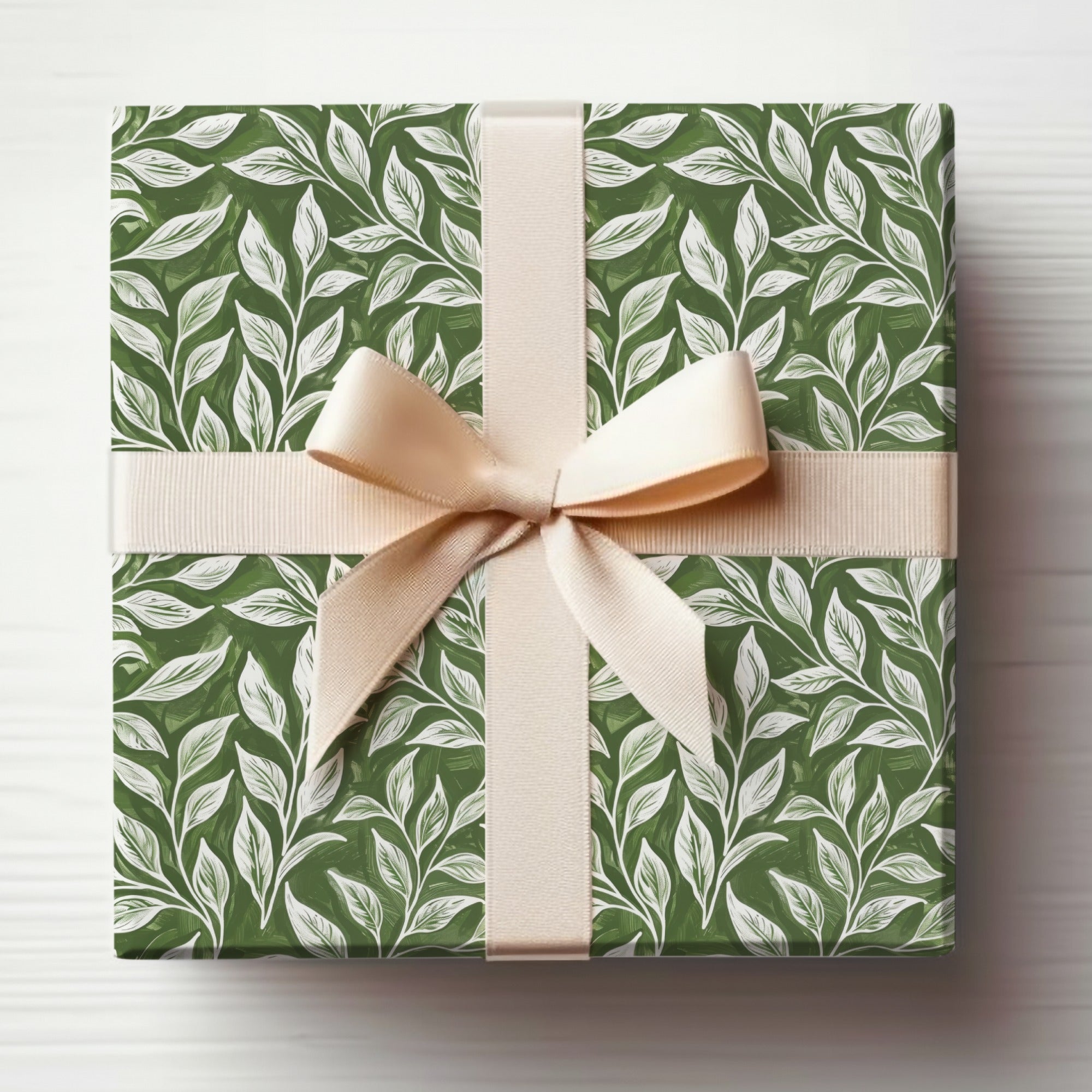 Elegant Leaf Patterned Gift Wrap with Bow