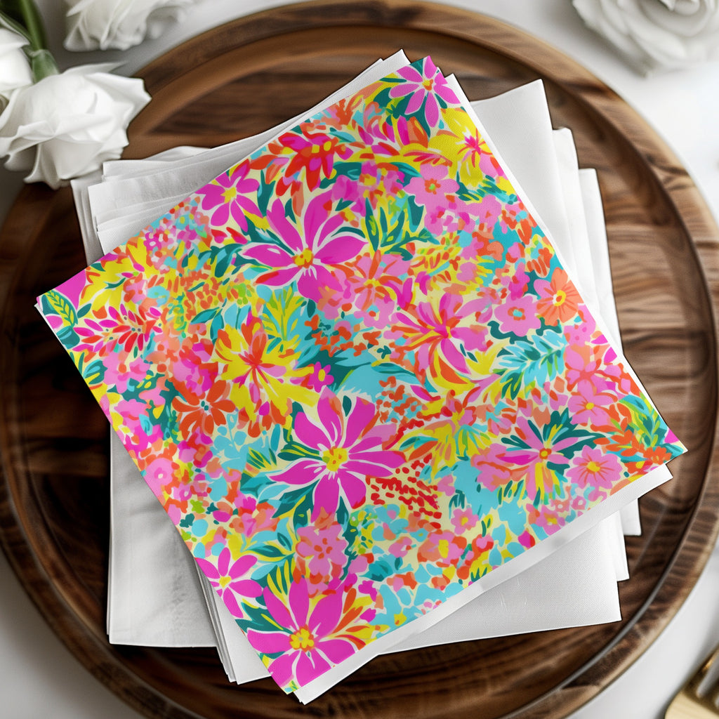 Vibrant Tropical Floral Pattern on Colorful Napkin