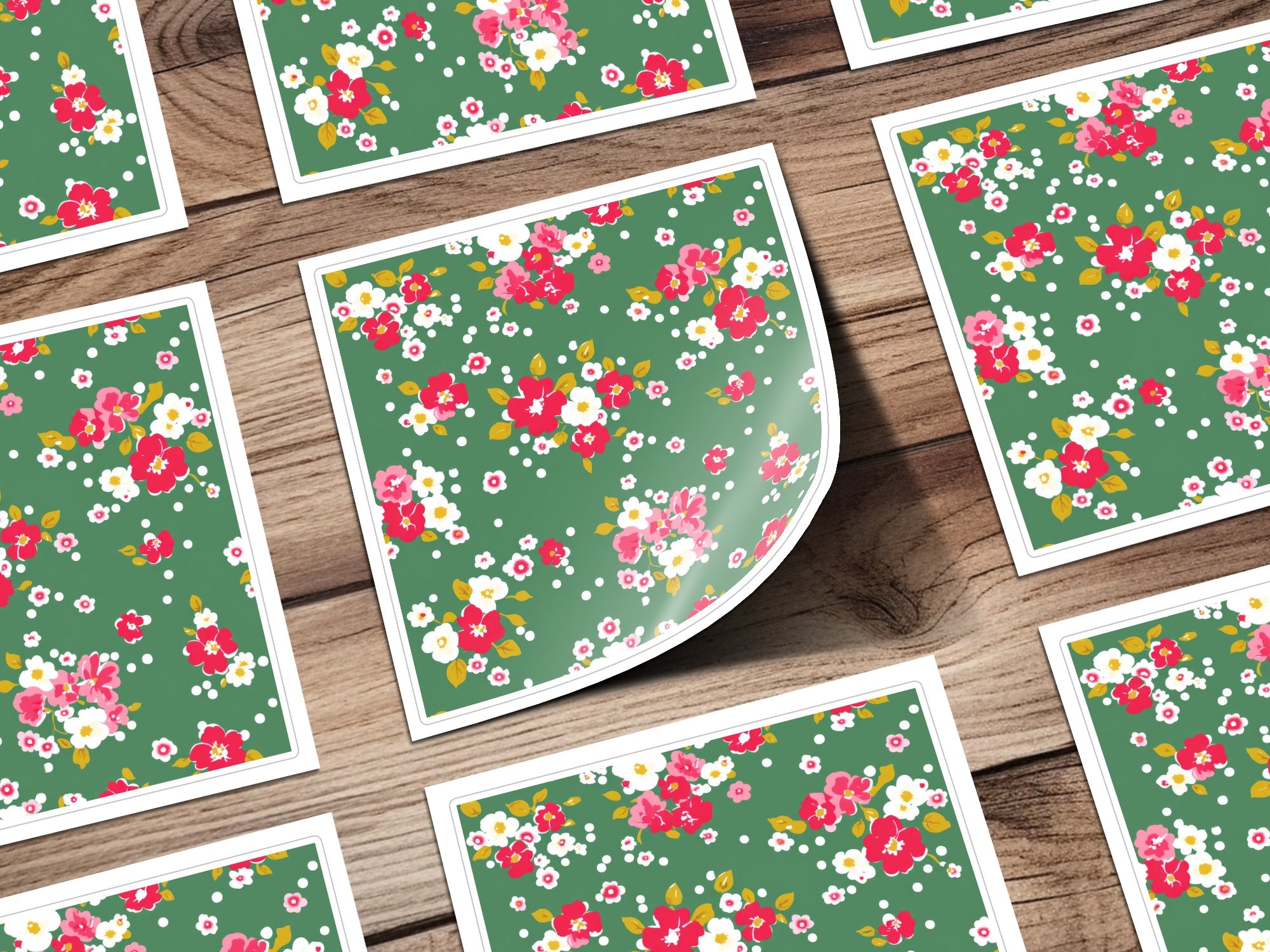 Vibrant Floral Pattern with Green Background Sticker