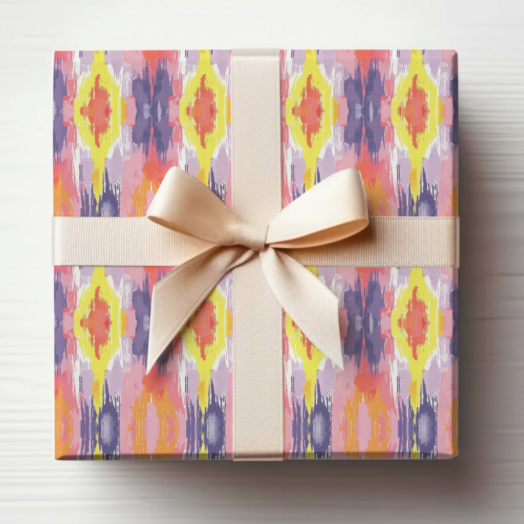 Vibrant Abstract Patterned Gift Wrap With Bow Package
