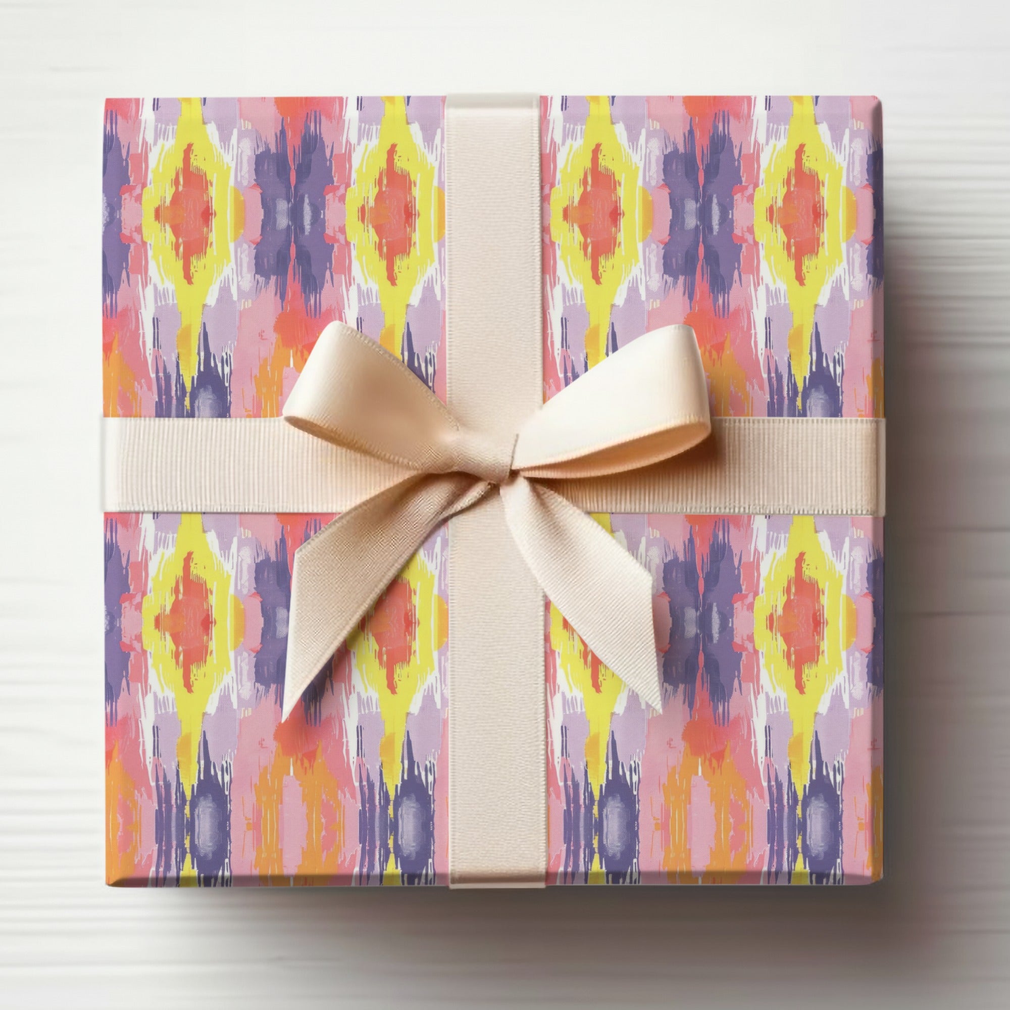 Vibrant Abstract Patterned Gift Wrap With Bow Package