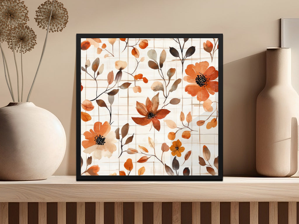 Floral Pattern Wall Art with Autumn Tones in Frame