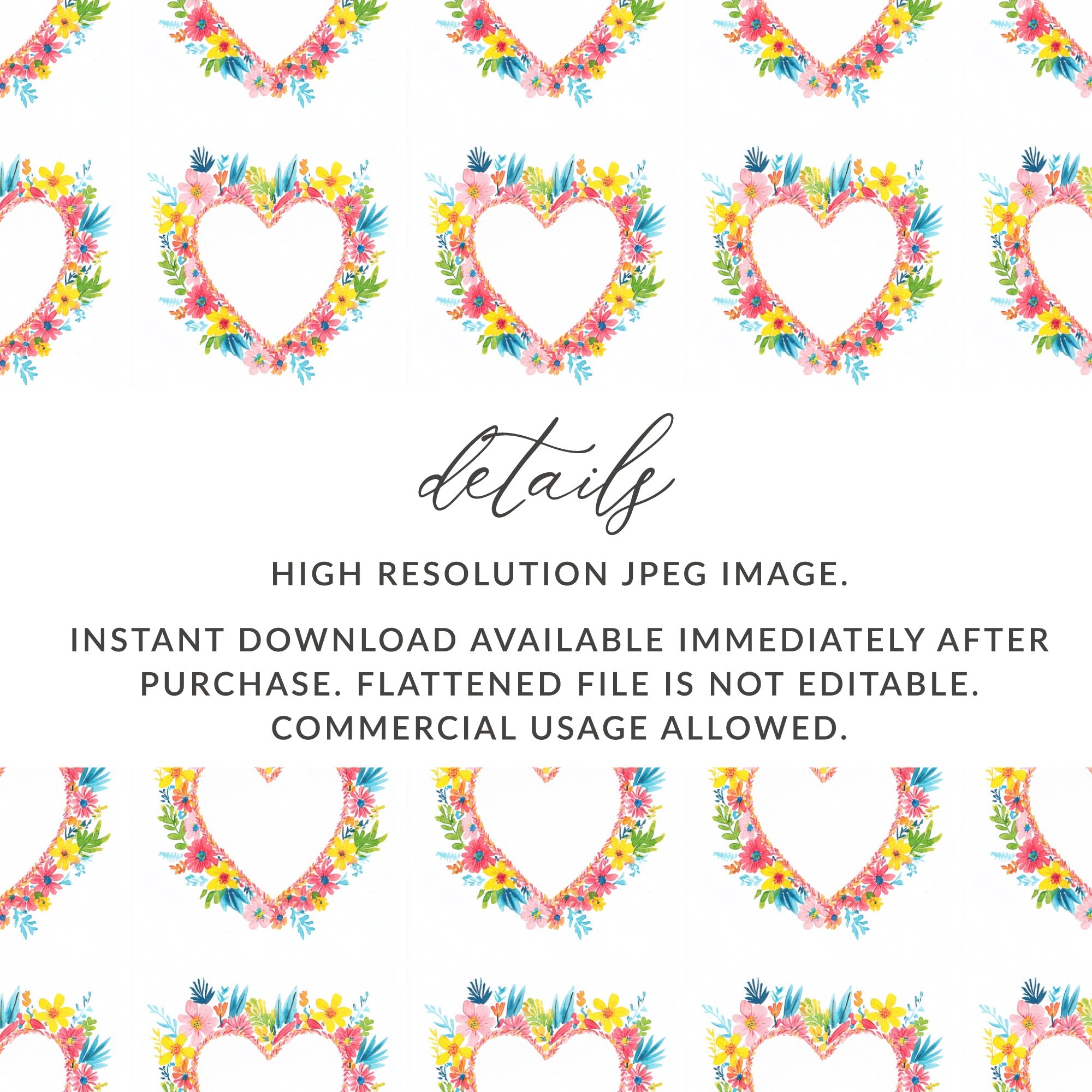 Floral Heart Pattern Watercolor Digital Background product type