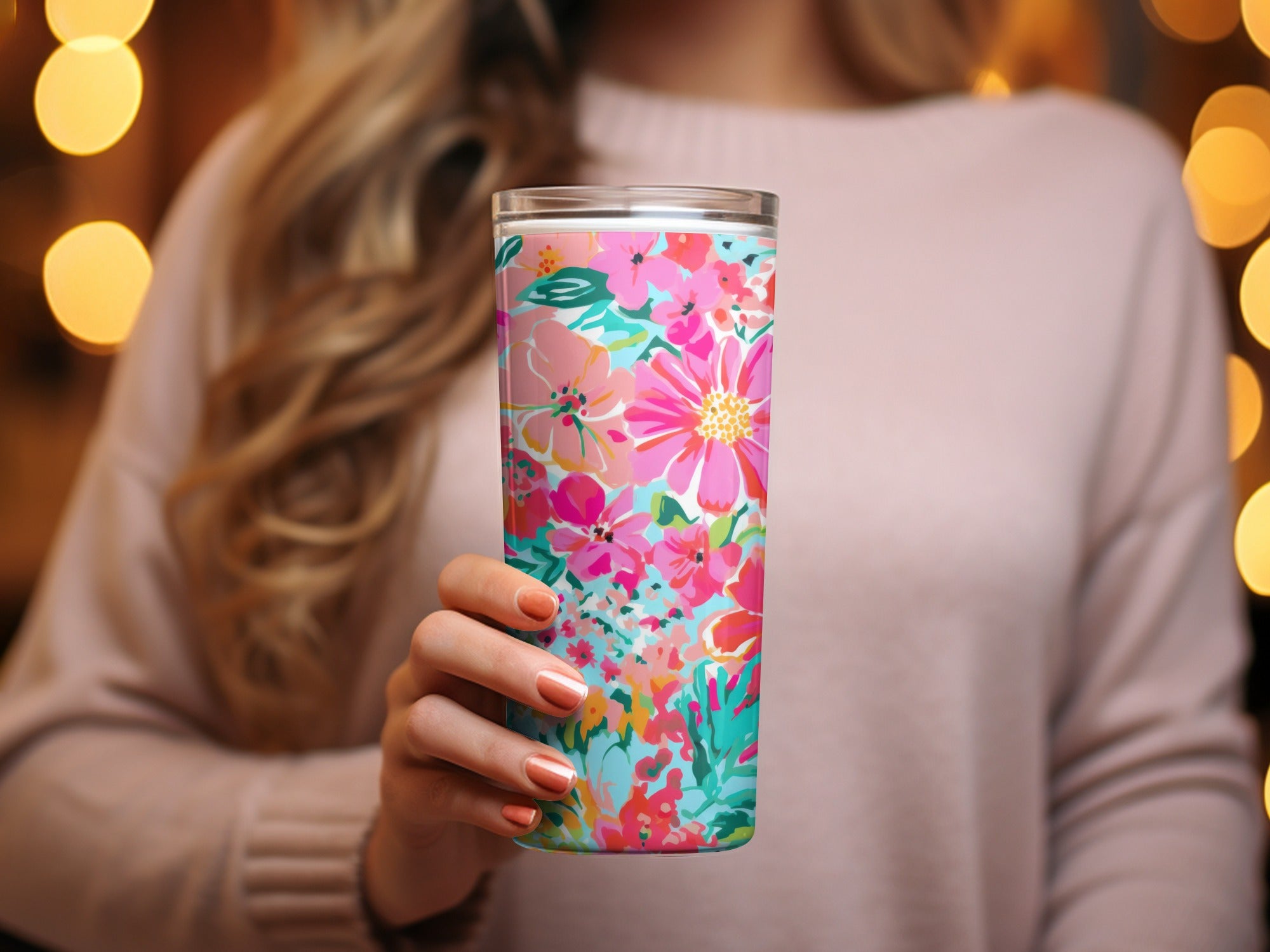 Floral Pattern Insulated Stainless Steel Tumbler