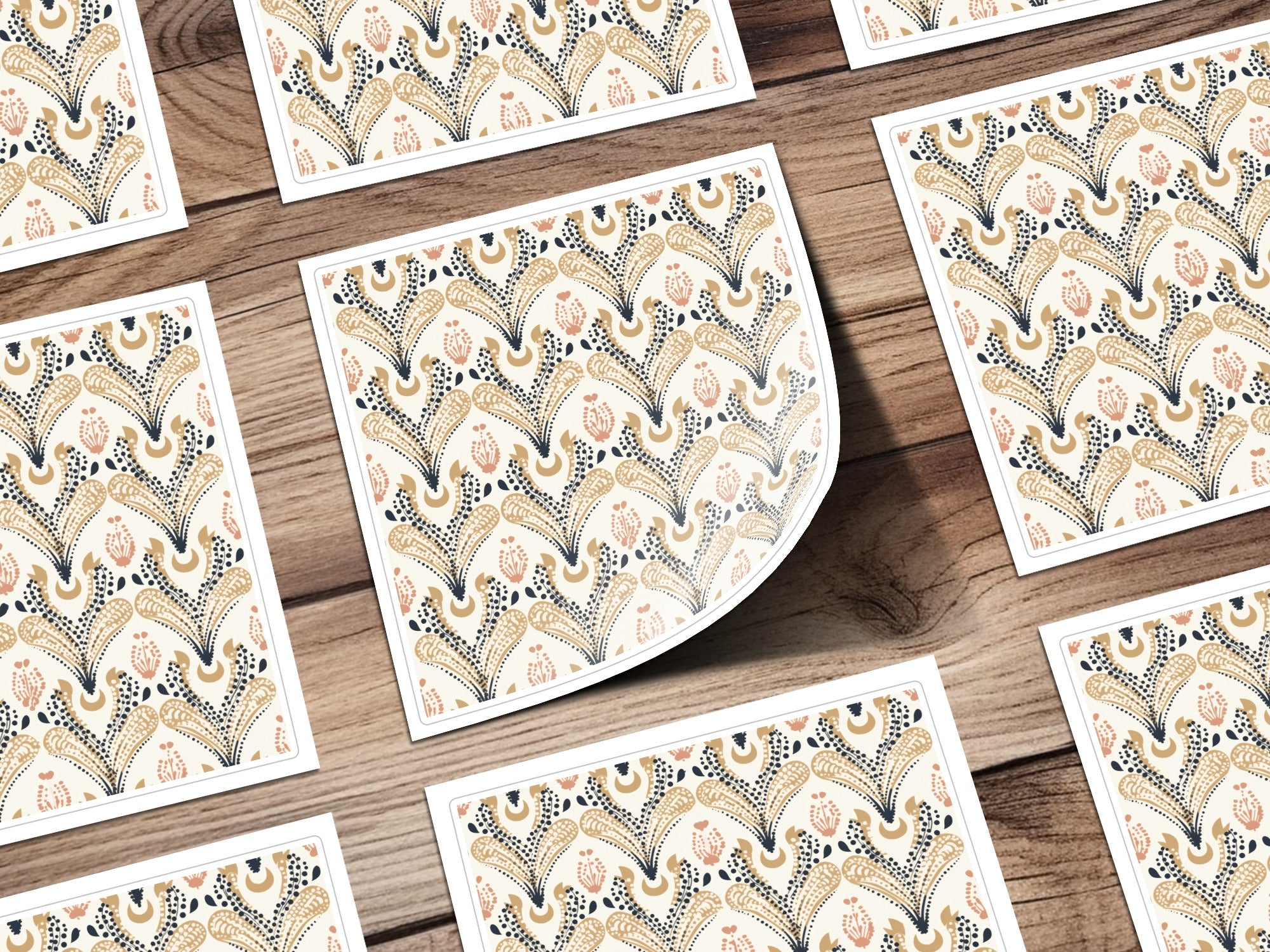 Elegant Floral Pattern Square Stickers Set of 10