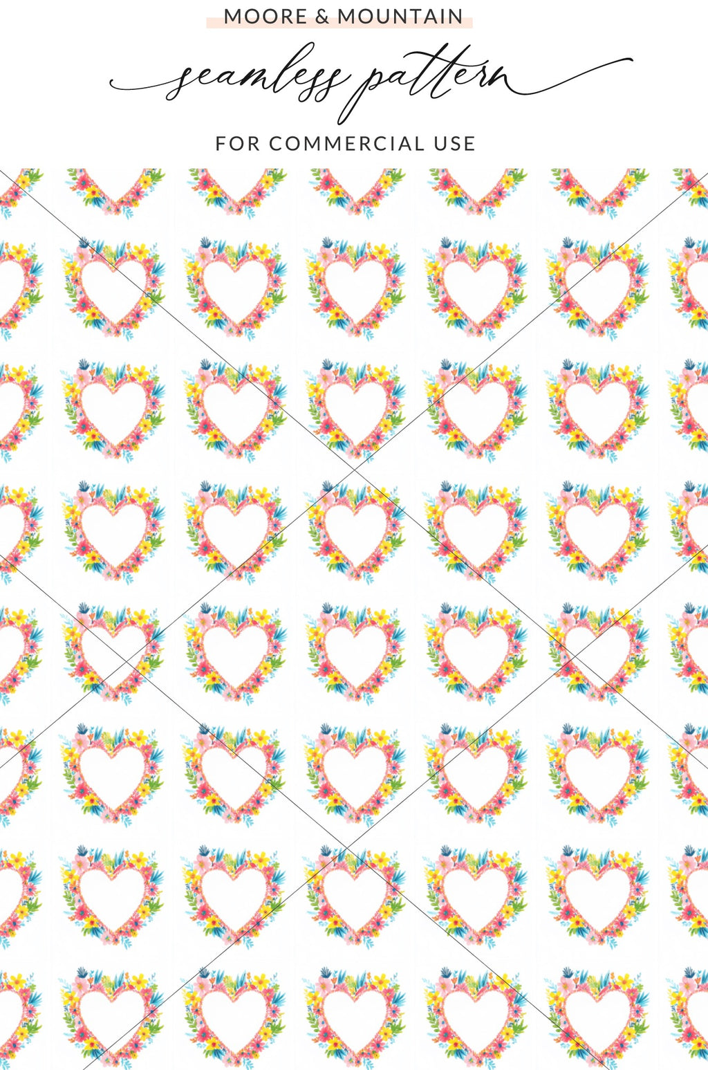 Bright Watercolor Flowers Hearts Seamless Pattern Product Type