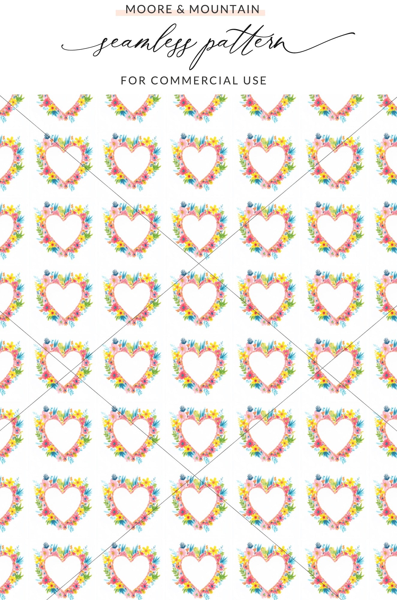 Bright Watercolor Flowers Hearts Seamless Pattern Product Type