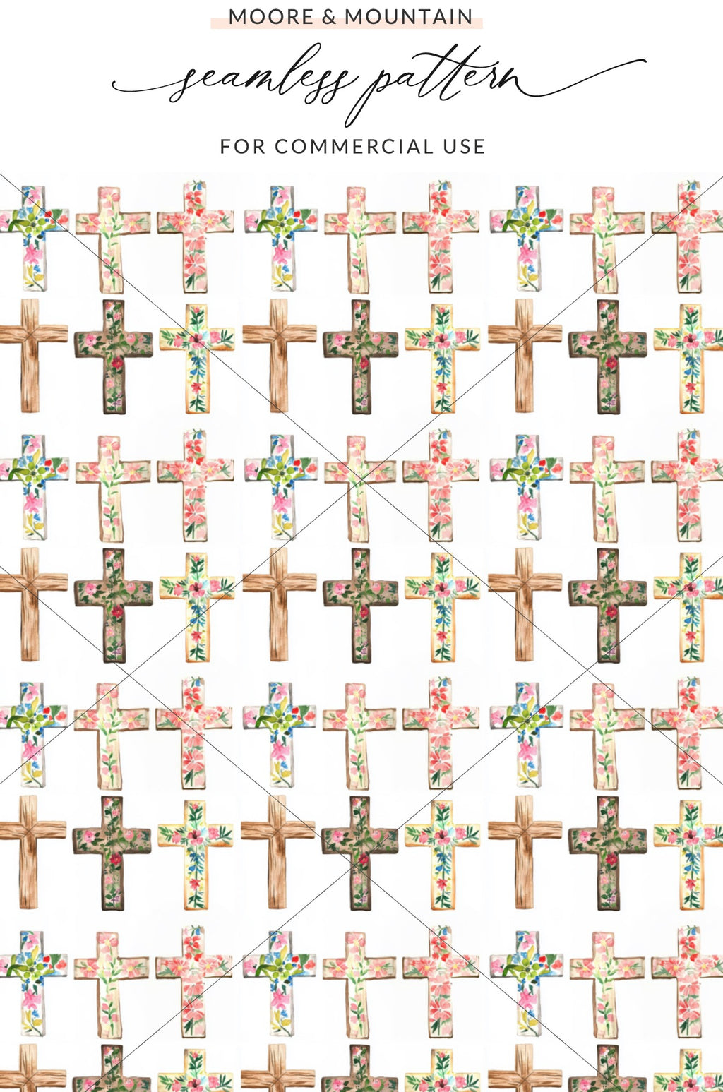 Floral Crosses Moore & Mountain Seamless Pattern Design