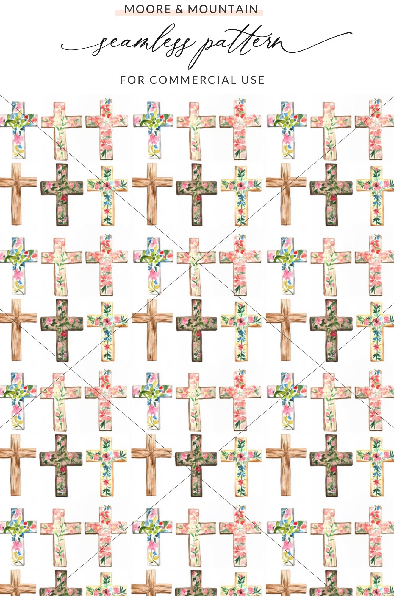 Floral Crosses Moore & Mountain Seamless Pattern Design