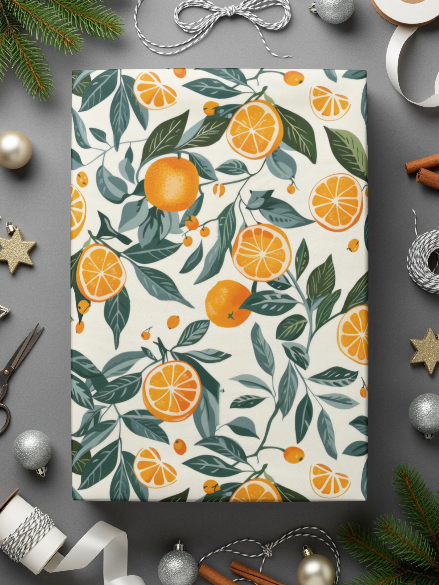 Festive Orange Citrus Pattern Gift Wrapping Paper Sheets