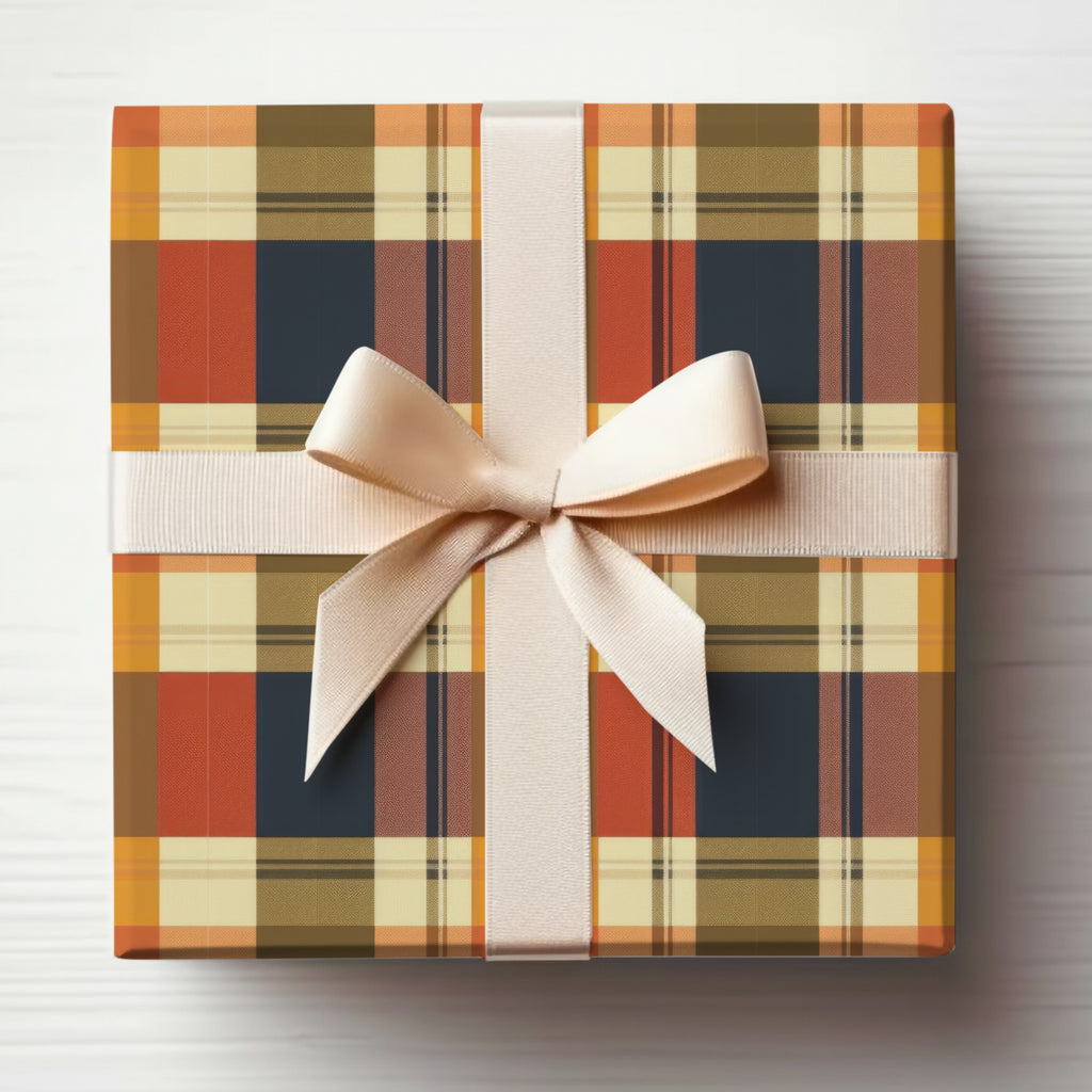 Elegant Plaid Pattern Gift Box with Cream Ribbon