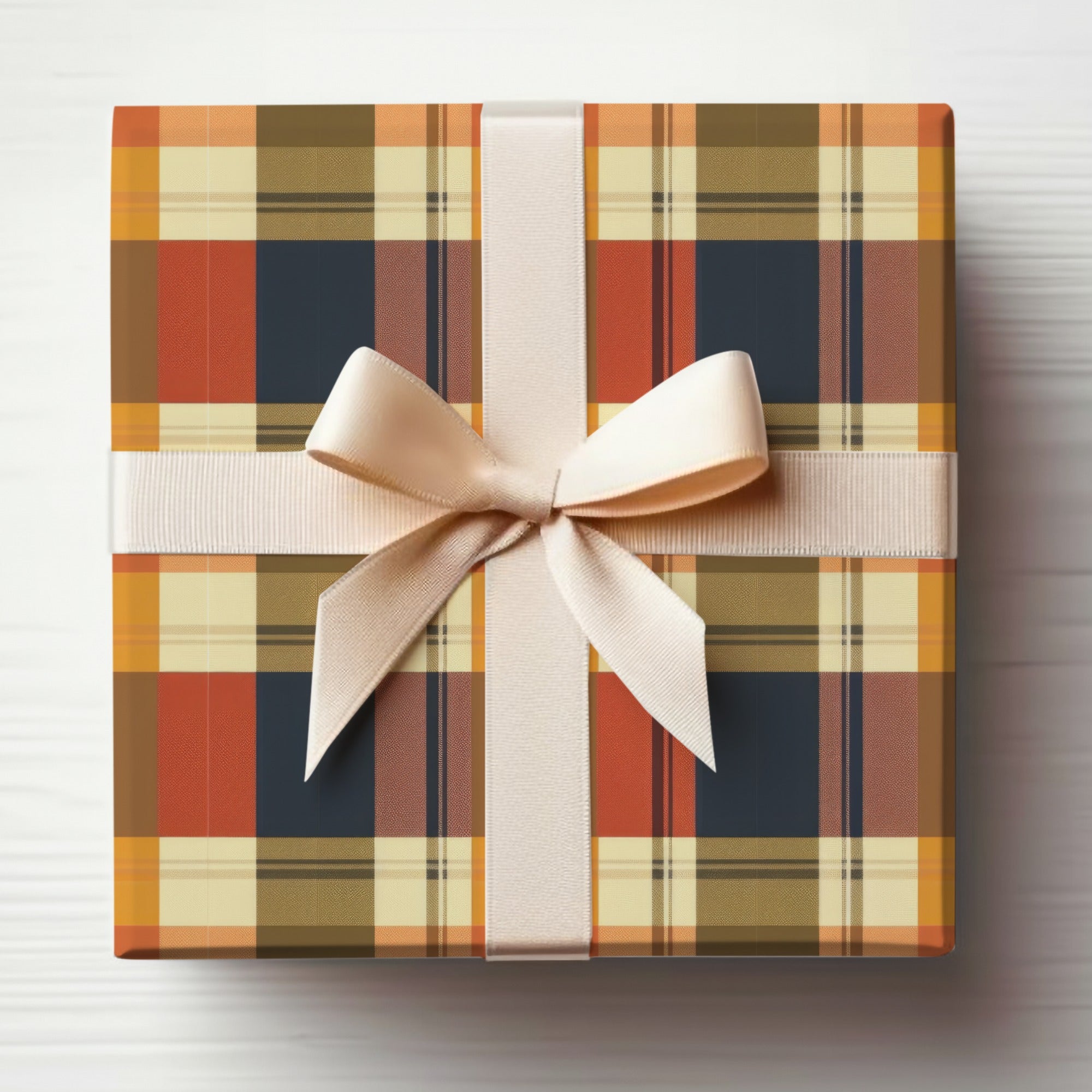 Elegant Plaid Pattern Gift Box with Cream Ribbon