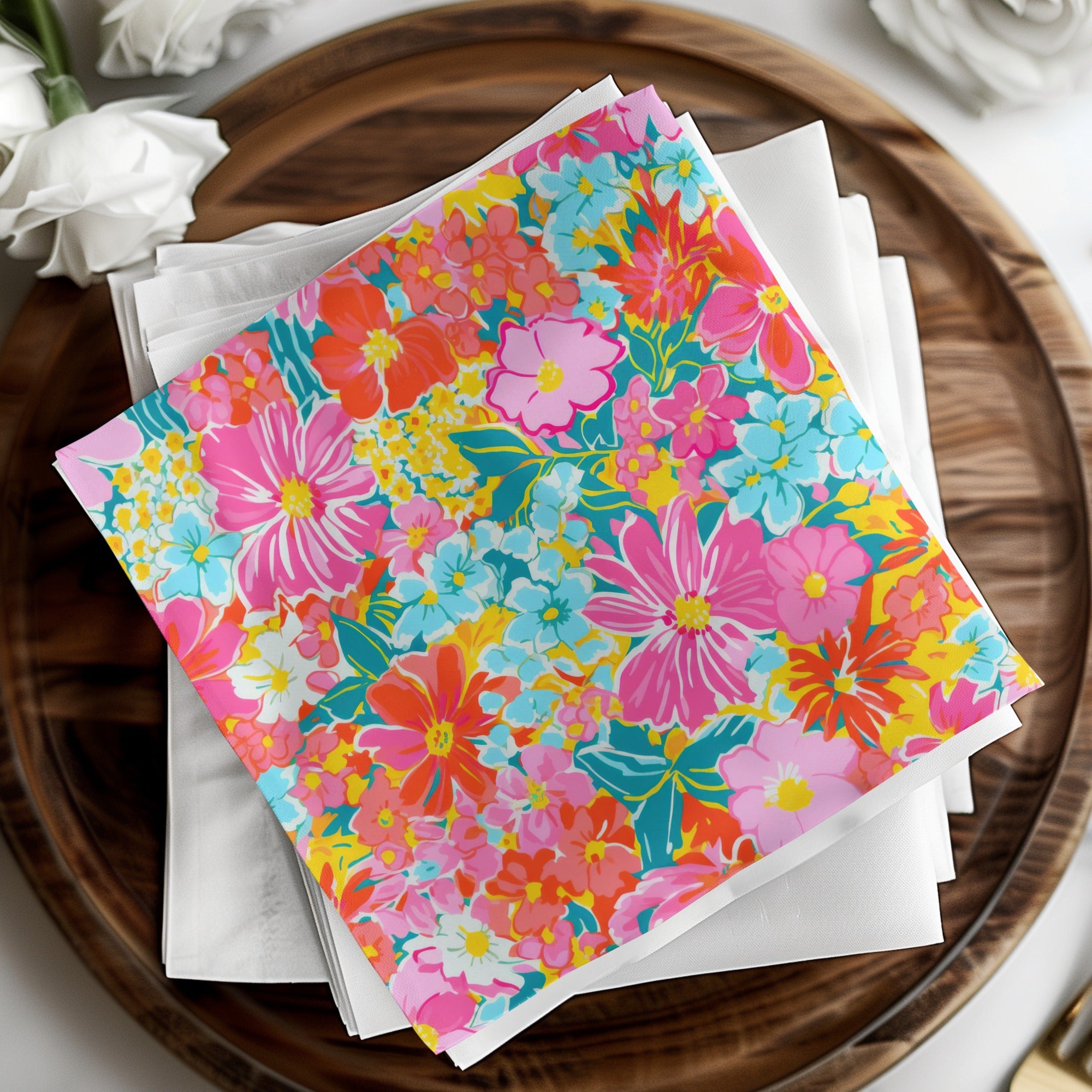 Vibrant Floral Pattern Square Napkin Set