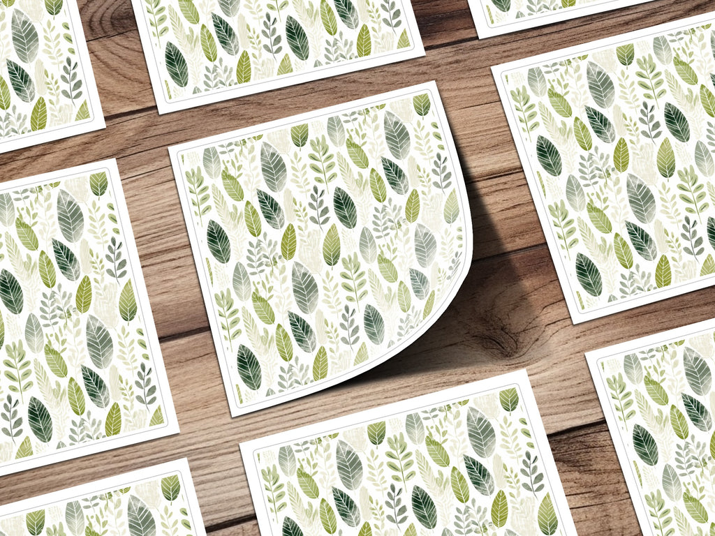 Green Botanical Leaves Pattern Square Sticker Sheets