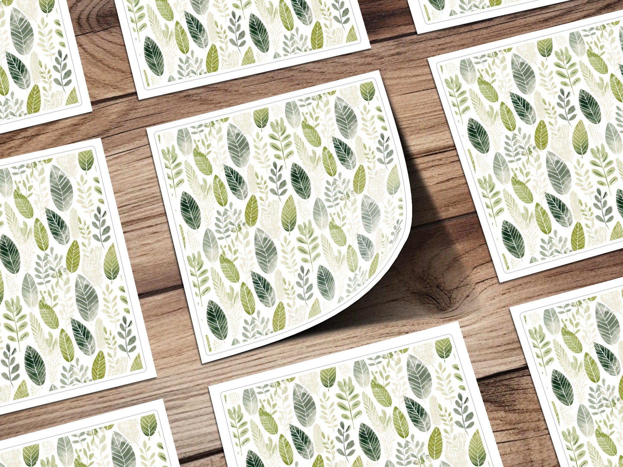 Green Botanical Leaves Pattern Square Sticker Sheets