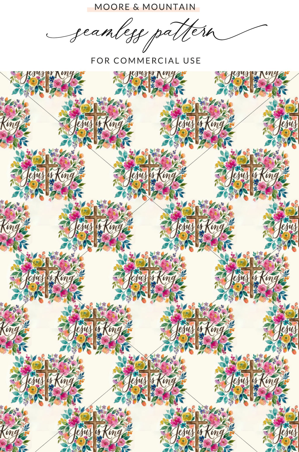 Jesus is King cross floral seamless pattern product type