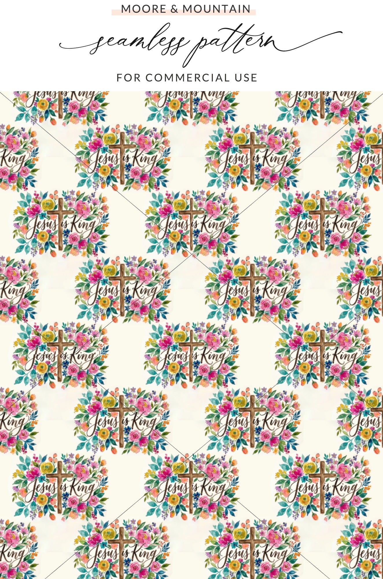 Jesus is King cross floral seamless pattern product type