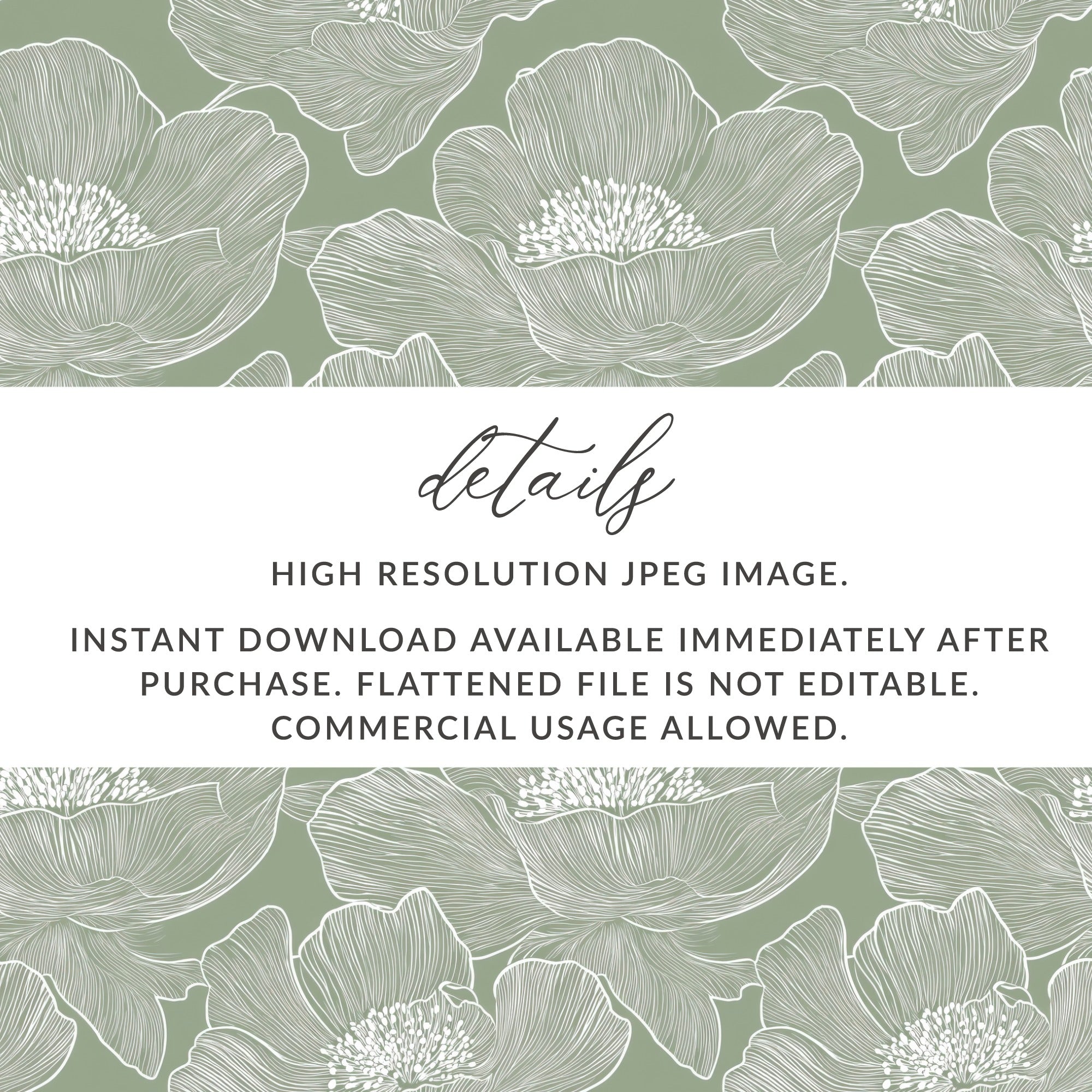 High Resolution Green Floral Design Digital Download