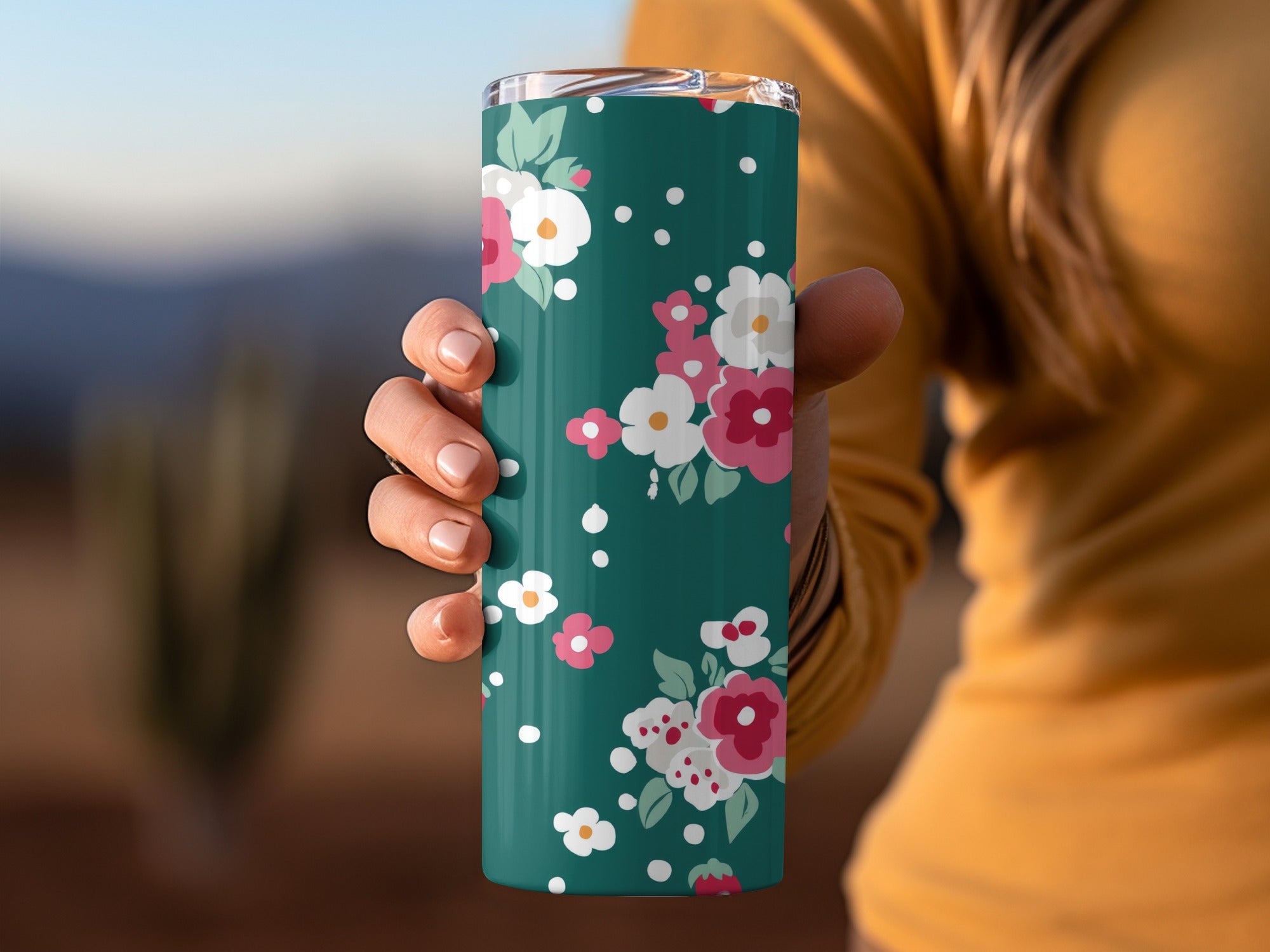 Floral Patterned Insulated Tumbler for Hot Cold Drinks