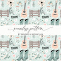 Oklahoma Country Music Floral Mason Jar Seamless Pattern