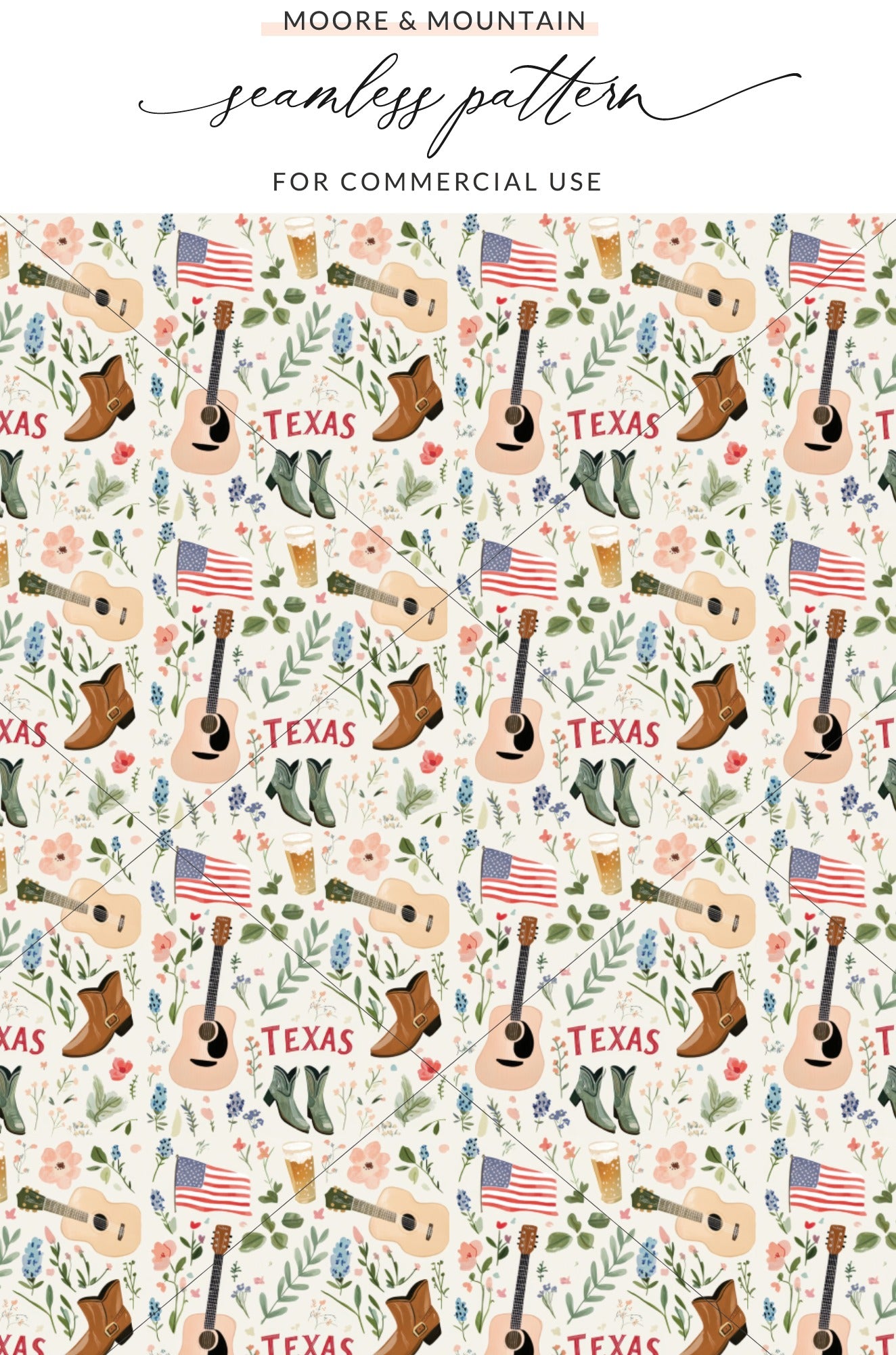 Texas Themed Seamless Pattern for Commercial Use