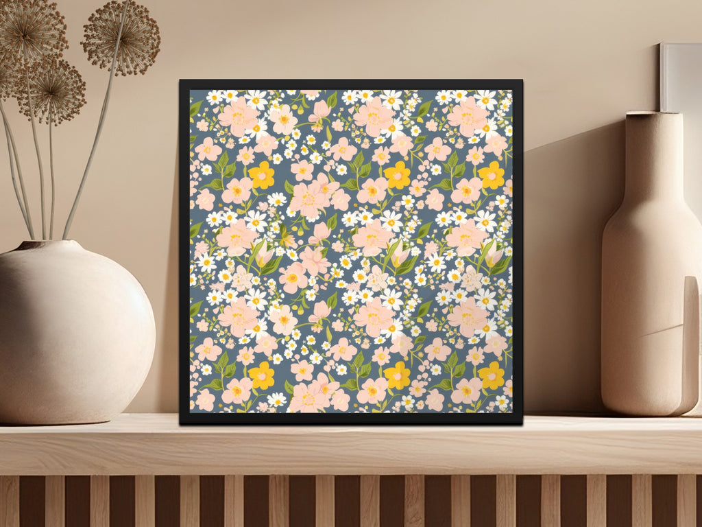 Floral Art Print with Vintage Style Flower Pattern