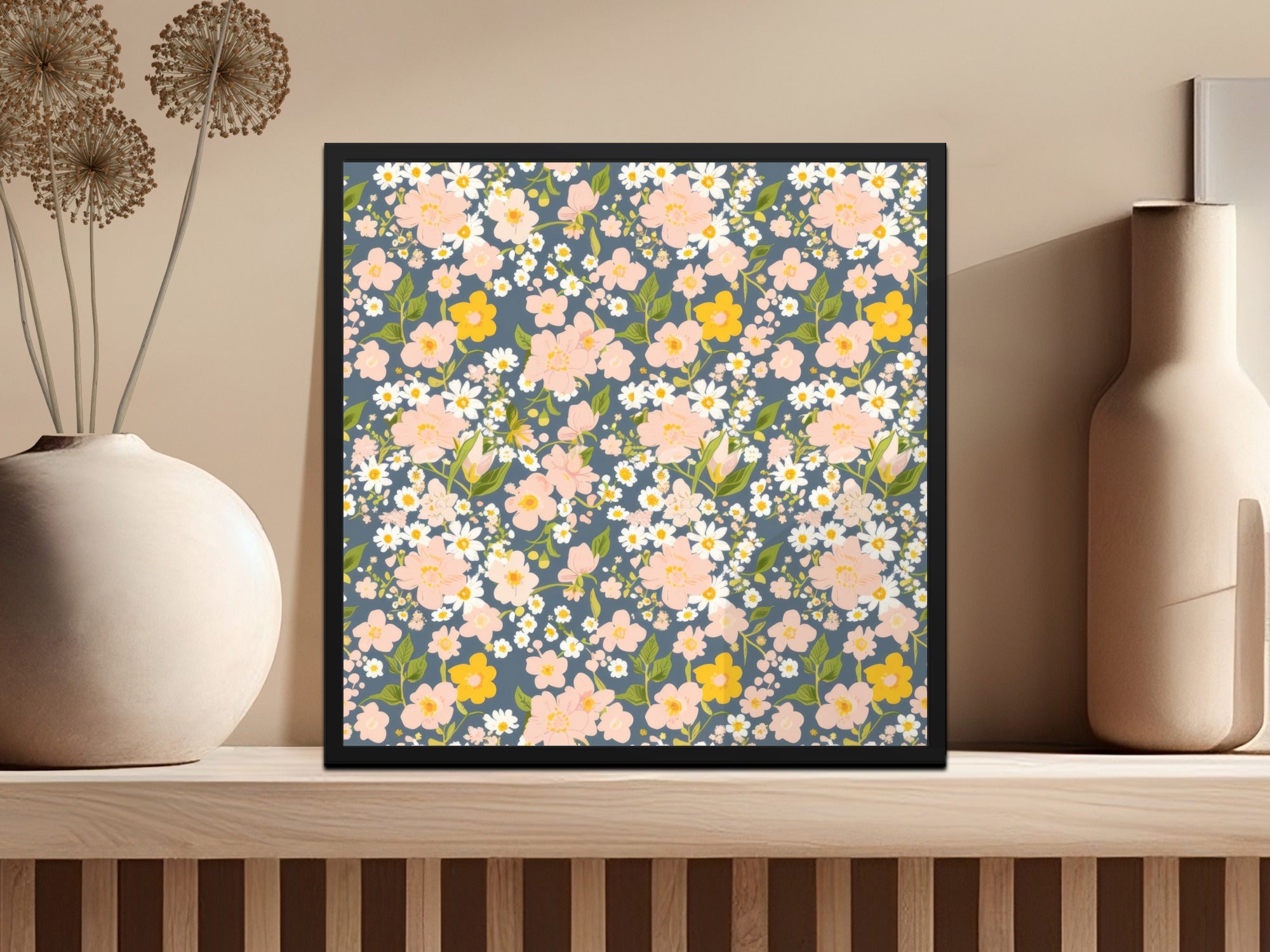 Floral Art Print with Vintage Style Flower Pattern