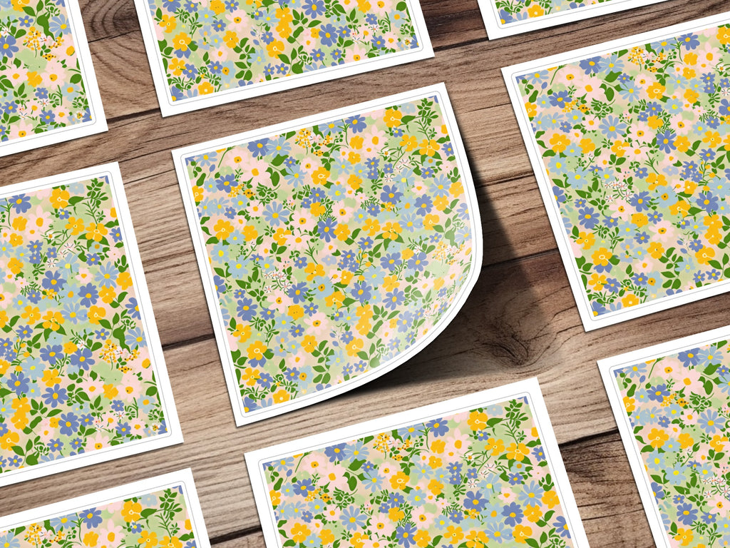 Colorful Floral Pattern on Wooden Table Greeting Card